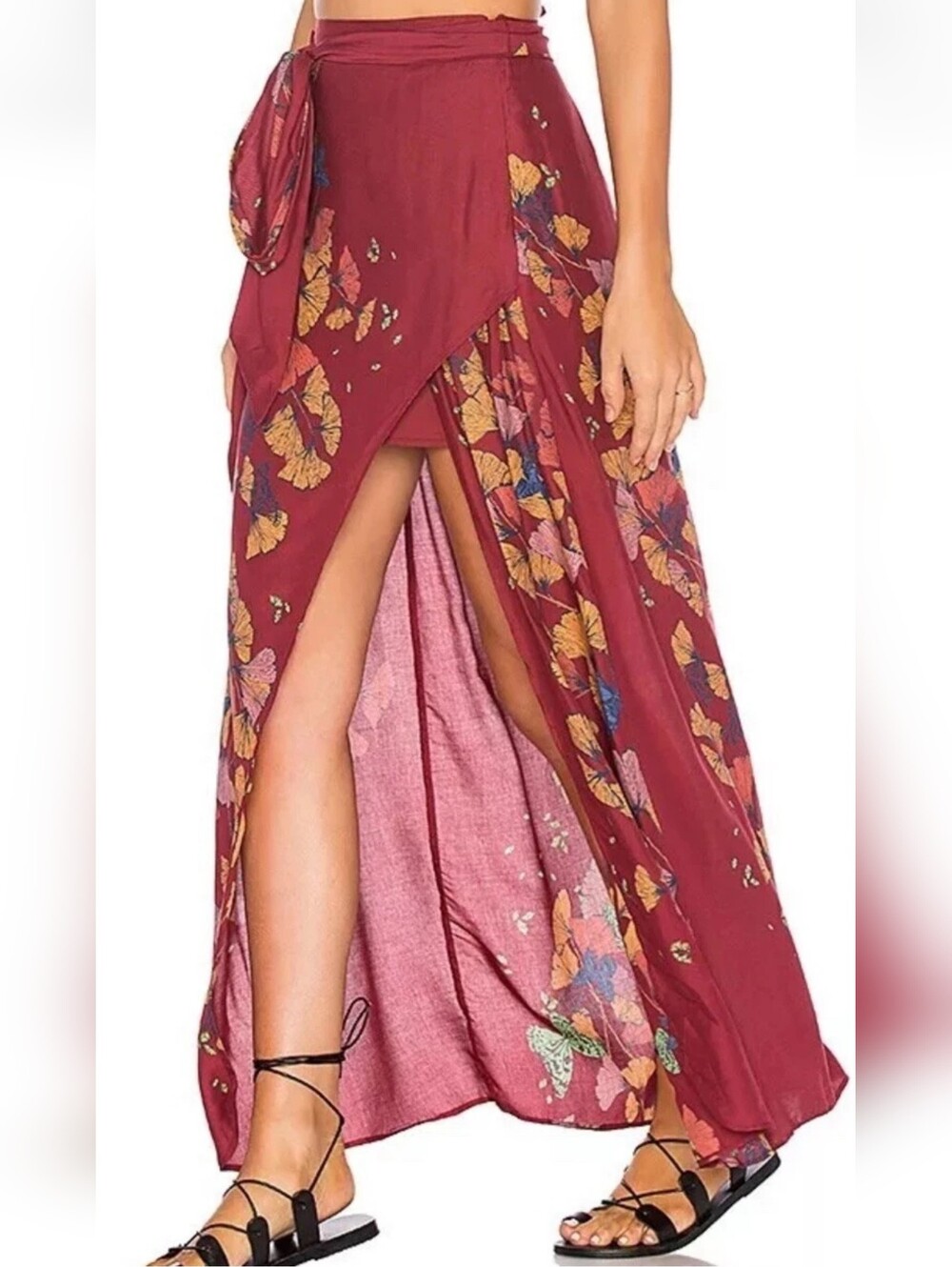 Free People Bri Bri Butterfly Maxi Skirt in Red Combo Size 0